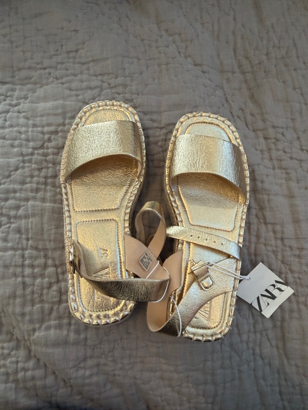 NWT Zara Girls Metallic Gold Espadrille Sandals - size 37